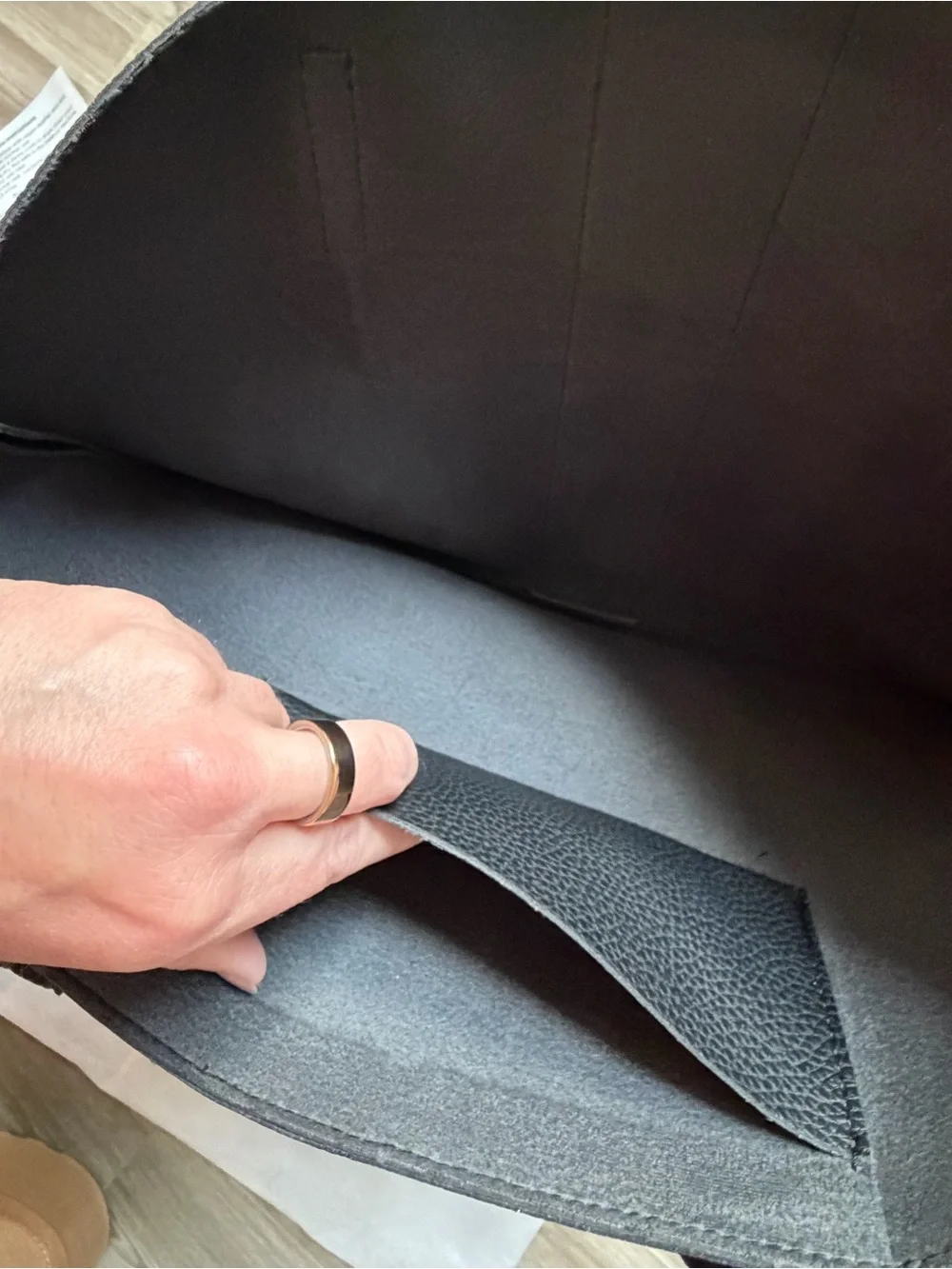 Vince Camuto Black Vegan Leather Tote with Gray Stripe